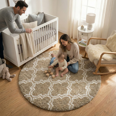 Dywan okrągły do salonu shaggy DECOR antypoślizgowy miękki puszysty 140x140 Khaki Lantern