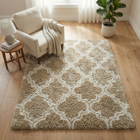 Dywan do salonu shaggy DECOR antypoślizgowy miękki puszysty modny 120x170 Khaki Lantern