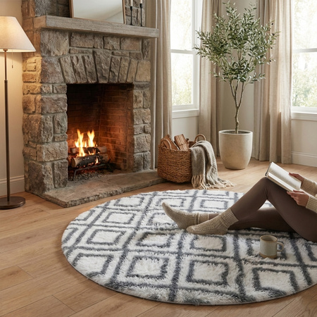 Dywan okrągły do salonu shaggy DECOR antypoślizgowy miękki puszysty 120x120, biały