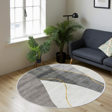 Dywan okrągły NOVO Strado nowoczesny delikatny szary wzór do salonu Szare Echo 90x90 cm