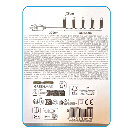 Lampki choinkowe 320 LED białe ciepłe wewnętrzne zewnętrzne 27m TIMER IP44, białe