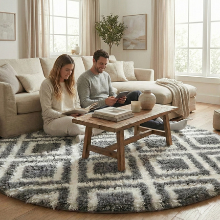 Dywan okrągły do salonu shaggy DECOR antypoślizgowy miękki puszysty 140x140, czarny