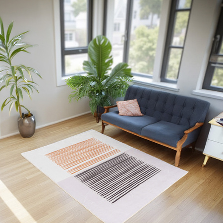 Dywan NOVO Strado nowoczesny do salonu delikatny beżowy wzór velvet Piaskowe Linie 140x200 cm