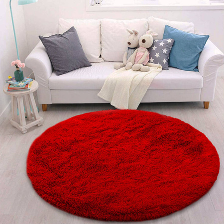 Dywan Shaggy antypoślizgowy okrągły salon miękki pluszowy 160x160, czerwony