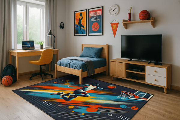 Dywan gamingowy 3D Basketball 100x150 cm - nowoczesny wzór 3D do pokoju gracza