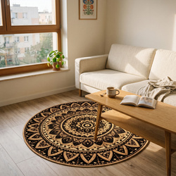 Dywan okrągły Mandala do salonu 120x120 orientalny NOVO antypoślizgowy