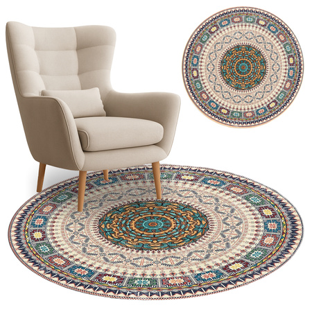 Dywan okrągły NOVO Strado nowoczesny beżowy deliktany wzór do salonu Orientalny 90x90 cm