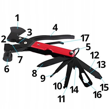 MULTITOOL 17w1 Narzędzie wielofunkcyjne survival składany scyzoryk nóż piła
