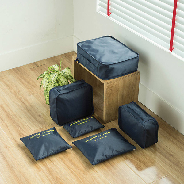 Travel clothes storage set laundry nets 6pcs. (Navy blue)