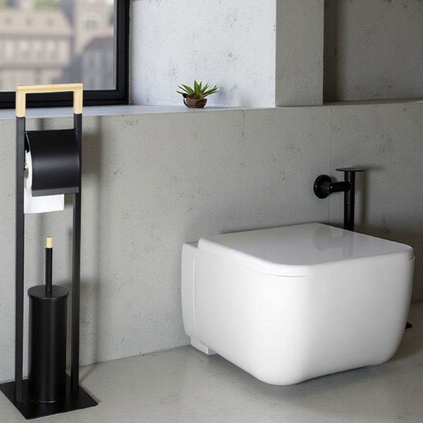 Metal toilet paper stand 2-in-1 free standing toilet brush