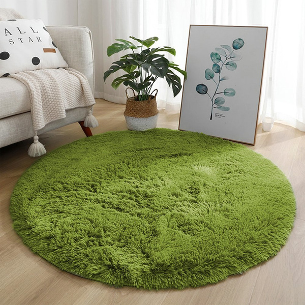 Dywan okrągły Shaggy 80x80 cm, zielony - pluszowy, miękki do salonu i sypialni