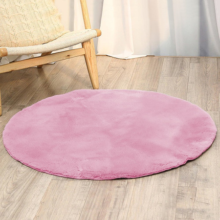 Dywan Okrągły Rabbit futro królika antypoślizgowy puszysty 180x180, różowy