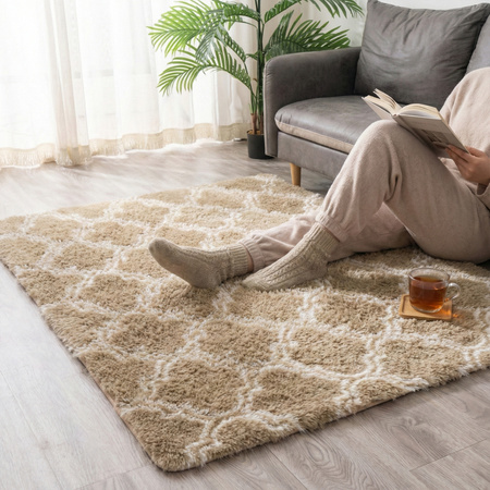 Dywan do salonu shaggy DECOR antypoślizgowy miękki puszysty modny 160x200 Khaki Lantern