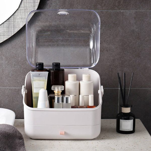 Casket organizer trunk for cosmetics jewelry (White)