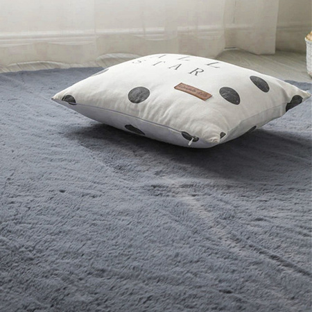 Dywan Okrągły Rabbit futro królika antypoślizgowy miękki loft 80x80, srebrny