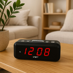 Budzik zegar elektroniczny cyfrowy LED 24h głośny alarm, czarny