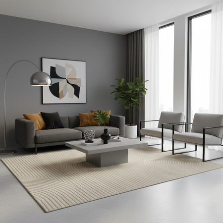 Dywan 140x200 do salonu pętelkowy duży japandi nowoczesny ciężki gruby POLO - Path Camel (Beżowy)