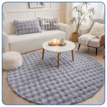 Dywan okrągły Rabbit Bubble 120 cm, srebrny - pluszowy do salonu