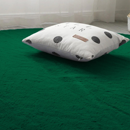 Dywan Okrągły Rabbit futro królika antypoślizgowy puszysty 150x150, butelkowozielony
