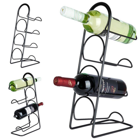 Stojak na wino metalowy czarny 4 butelki 21x12x43 cm