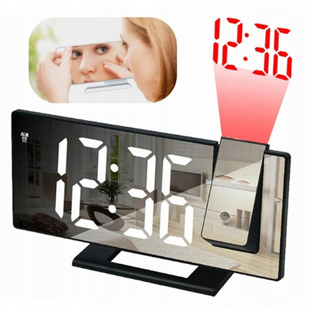 ELEKTRONICZNY ZEGAR LED cyfrowy z projektorem budzik termometr lustro 4w1