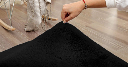 Dywan Okrągły Rabbit futro królika antypoślizgowy miękki loft 80x80, czarny