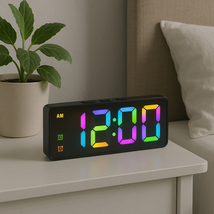Budzik zegar elektroniczny cyfrowy LED 24h głośny alarm drzemka temp, czarny