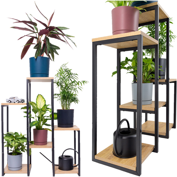 PANORAMA 6 level metal standing flower stand - elegant flower and plant stand OAK