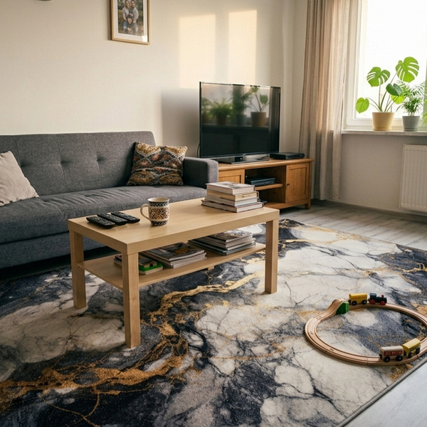 Dywan do salonu 200x300 NOVO Czarny Marmur  NOVO antypoślizgowy miękki