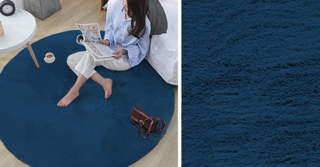 Dywan Okrągły Rabbit futro królika antypoślizgowy puszysty 150x150, granatowy