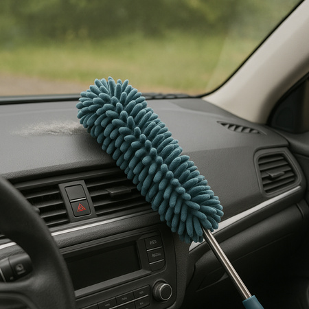 Szczotka do kurzu z mikrofibry teleskopowa do pajęczyn długa 60-95cm, granatowa