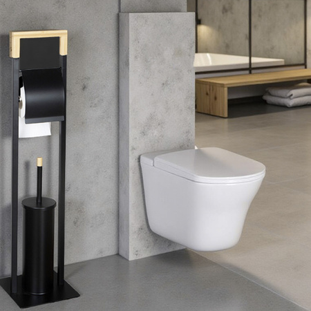 Metalowy stojak na papier toaletowy 2w1 Szczotka toaletowa wolnostojąca, czarny