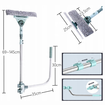 2w1 Teleskopowa Myjka Ściągaczka do mycia okien szyb luster 69-145cm, turkusowa