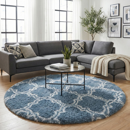 Dywan okrągły do salonu shaggy DECOR antypoślizgowy miękki puszysty 140x140, srebrny