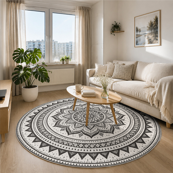 Dywan okrągły Mandala do salonu 120x120 orientalny NOVO antypoślizgowy
