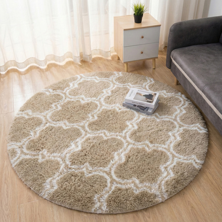 Dywan okrągły do salonu shaggy DECOR antypoślizgowy miękki puszysty 140x140, khaki