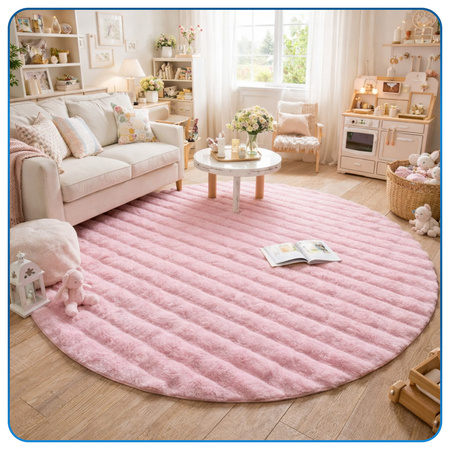 Dywan okrągły Rabbit Bubble 120 cm, różowy - pluszowy, miękki do salonu i sypialni
