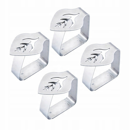4x Klipsy STALOWE metalowe uchwyt klamra do obrusu stołu blatu, srebrne