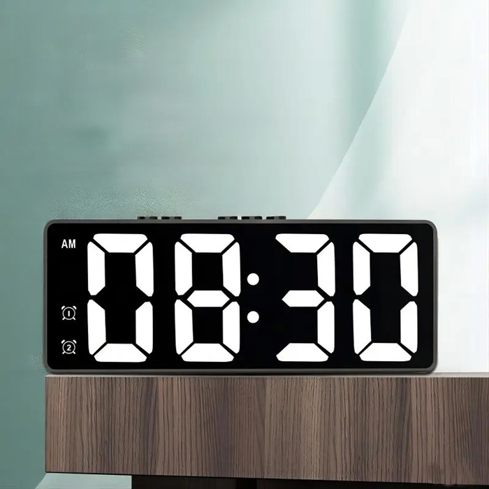 Budzik zegar elektroniczny cyfrowy LED 24h głośny alarm drzemka temp, czarny