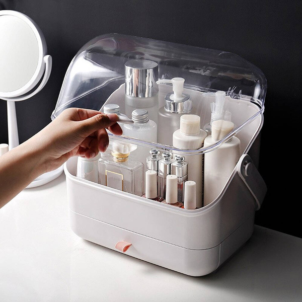 Casket organizer trunk for cosmetics jewelry (White)