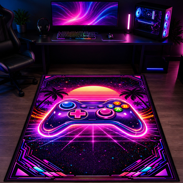 Dywan gamingowy 120x170 dla gracza mata pod fotel antypoślizgowy Retro Pad