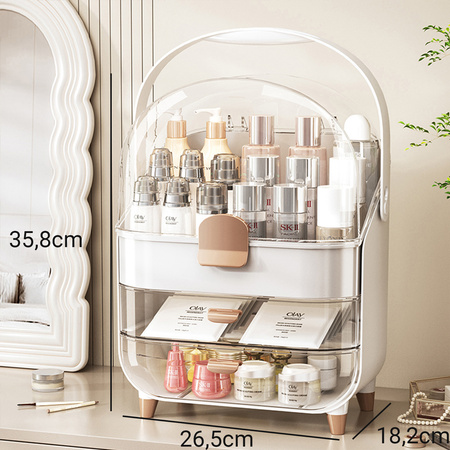 Duży zestaw 3 organizerów kosmetycznych ARIA z akrylu z szufladami wielopoziomowy biały design