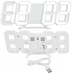 4w1 Zegar cyfrowy LED 3D ścienny stojący budzik termometr data alarm, biały