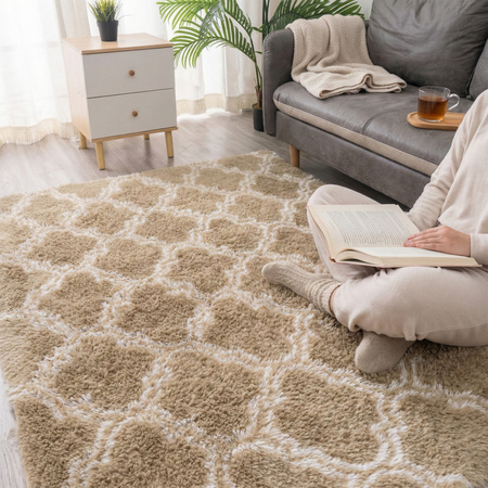 Dywan do salonu shaggy DECOR antypoślizgowy miękki puszysty modny 80x150, khaki