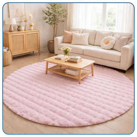 Dywan okrągły Rabbit Bubble 120 cm, różowy - pluszowy, miękki do salonu i sypialni