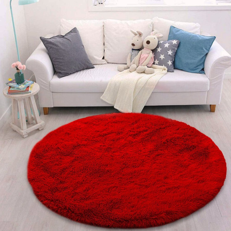 Dywan okrągły Shaggy antypoślizgowy nowoczesny salon miękki pluszowy 90x90, czerwony