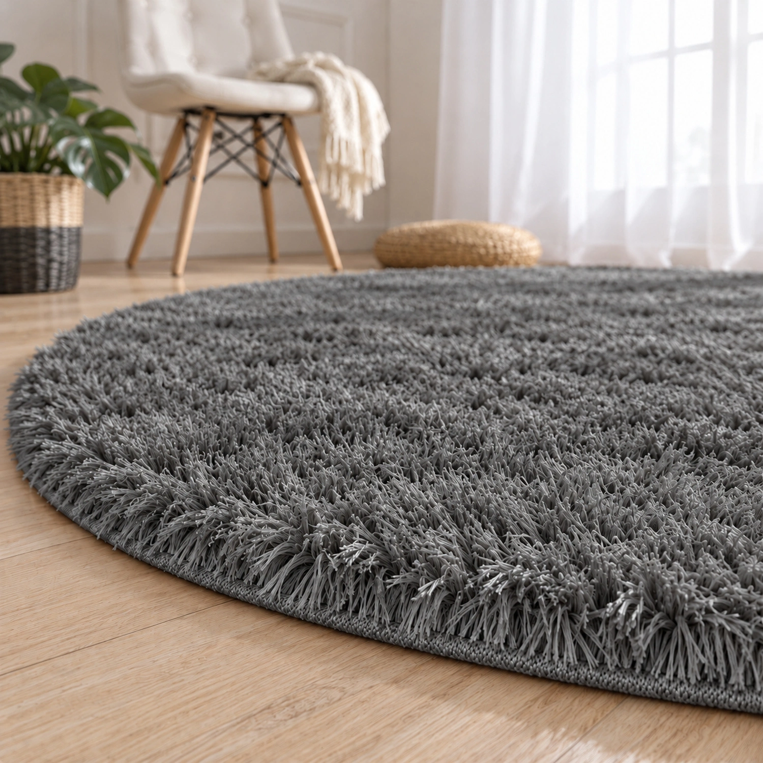 Dywan okrągły Shaggy GreyNight 140 cm — detal runa