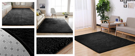 Dywan Alpaca nowoczesny puszysty pluszowy miękki loft salon 200x250, czarny