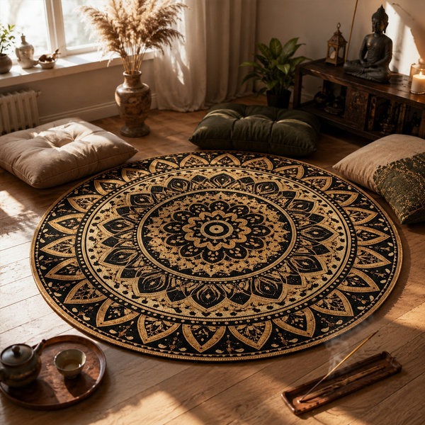 Dywan okrągły Mandala do salonu 100x100 orientalny NOVO antypoślizgowy
