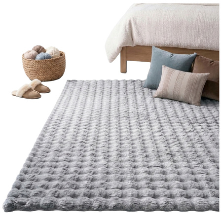 Dywan Rabbit Bubble 80x150 cm - miękki puszysty dywan do salonu i sypialni - srebrny